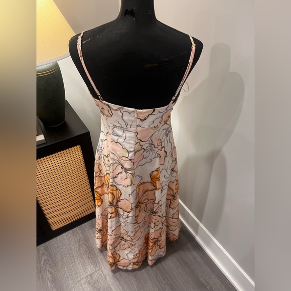 Amalie Linen Blend Peach Floral Print Midi Dress Size 6 Vacation Resortwear - Picture 5 of 17